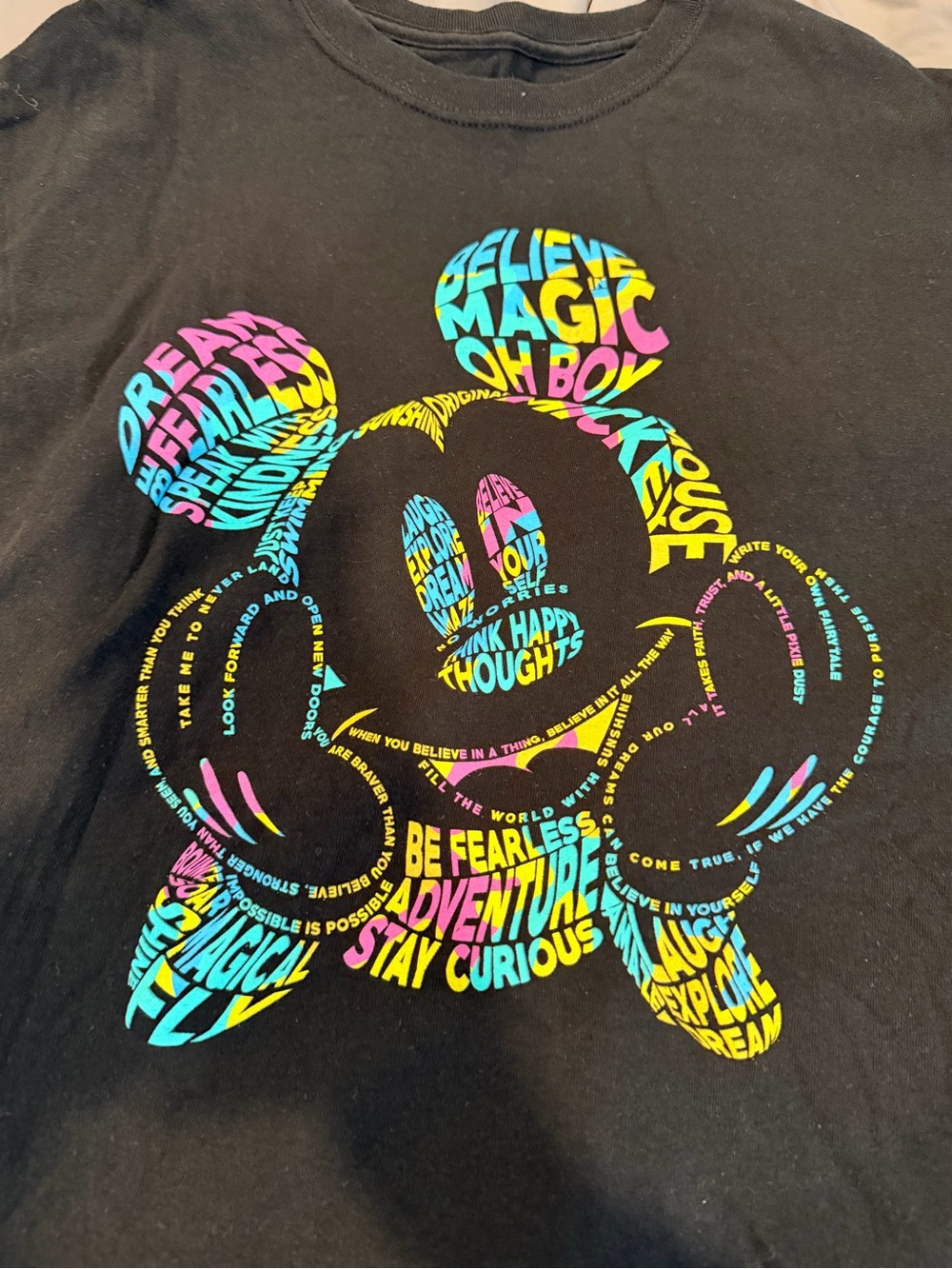Mens Black Graphic Tee with Colorful Inspirational Mickey Design
